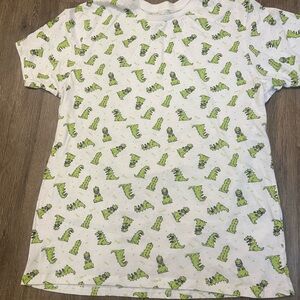 Nickelodeon Rugrats Reptar Shirt Men's Sz large White Green All Over Print